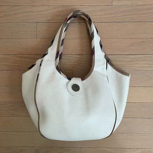 Burberry White Leather Hobo Bag Novacheck trim